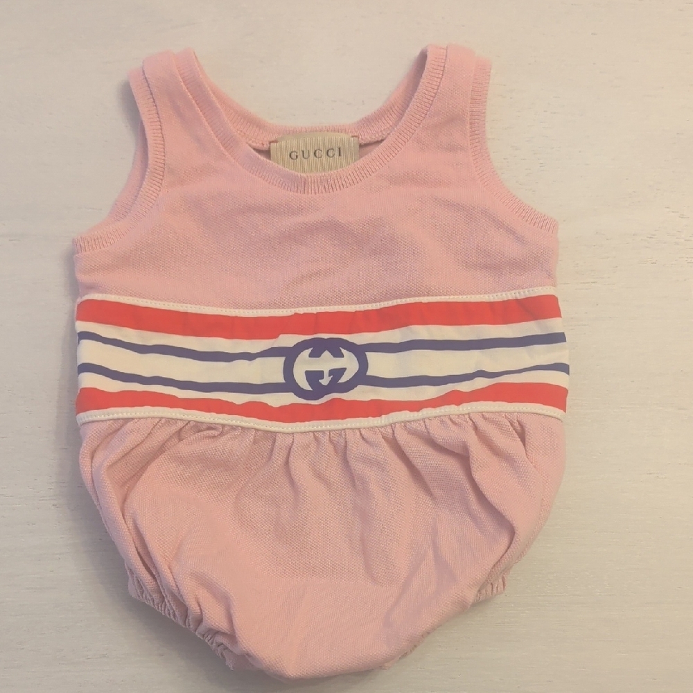 Gucci Pink Cotton Baby Romper With Logo
